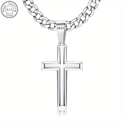 S925 Sterling Silver 5mm Cuban Chain Cross Pendant Necklace 4g – 22in/24in, Gift Box Included, Faith Jewelry for Men & Women, Anniversary, Christmas & Birthday Gift