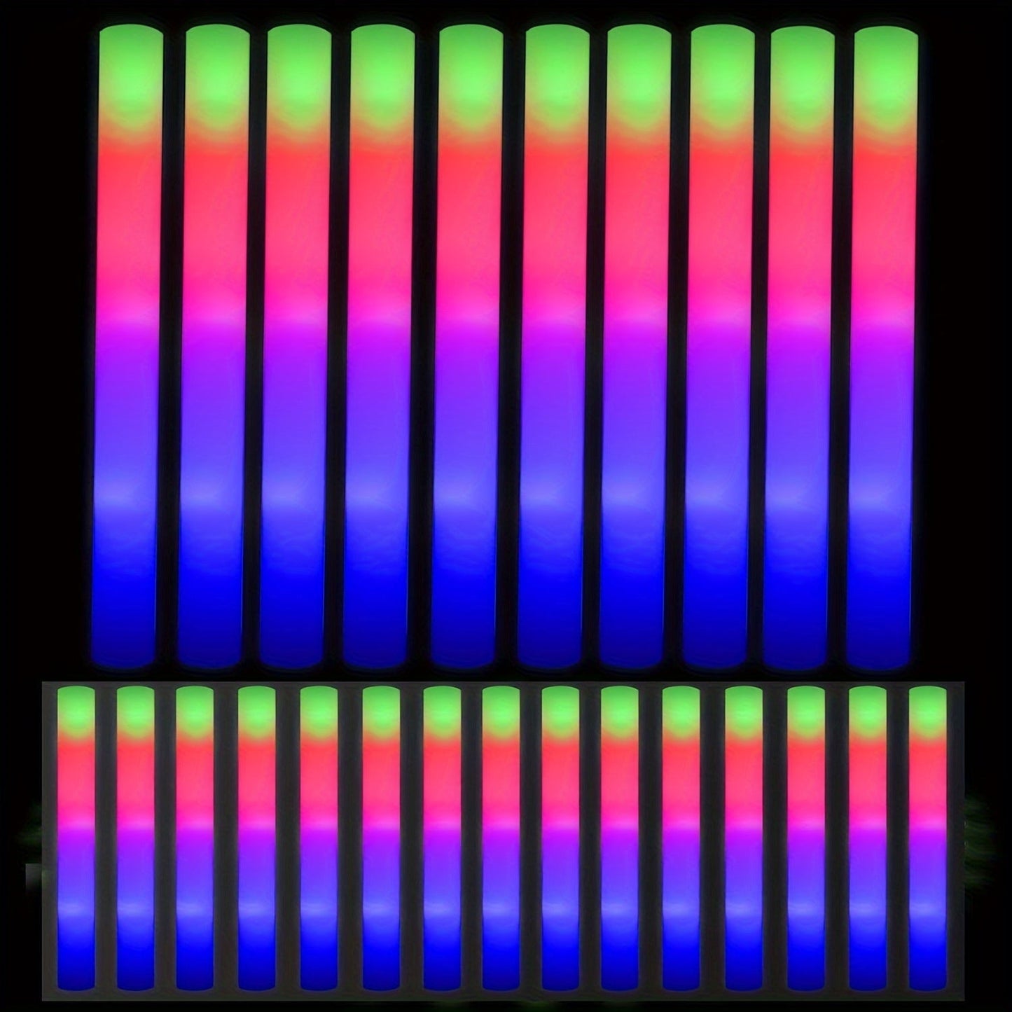 LED Foam Light Sticks Bulk Pack 28 48 or 100 Pieces – 3-Mode Color Changing Flashing Glow Sticks for Parties Weddings Concerts Birthdays Halloween Christmas Camping and Cheering Events