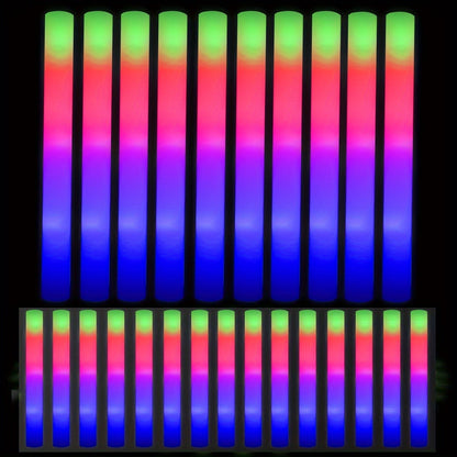 LED Foam Light Sticks Bulk Pack 28 48 or 100 Pieces – 3-Mode Color Changing Flashing Glow Sticks for Parties Weddings Concerts Birthdays Halloween Christmas Camping and Cheering Events