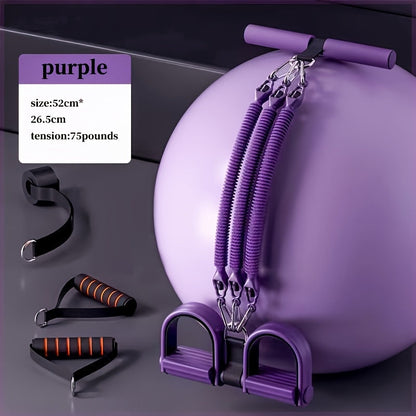 6-in-1 Resistance Bands Set with Pedal Puller – Adjustable 50/75/100LBS Tensioner for Body Stretching, Strength Training & Fitness Exercise, Home Gym Workout Equipment for Men & Women – Black & Purple