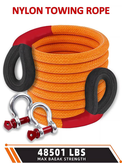 Kinetic Recovery Rope 22 Ton 48501 lbs – Heavy Duty Nylon Tow Rope with Bow Shackles & Storage Bag for Truck SUV UTV ATV Off-Road Emergency Rescue