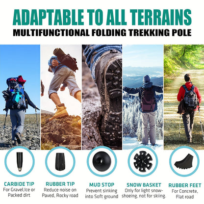 Trekking Poles 2 Pack Lightweight Aluminum Alloy Foldable Hiking Sticks – Quick-Lock Adjustable, Ergonomic Non-Slip Grip & Carry Bag for Men Women Camping Travel