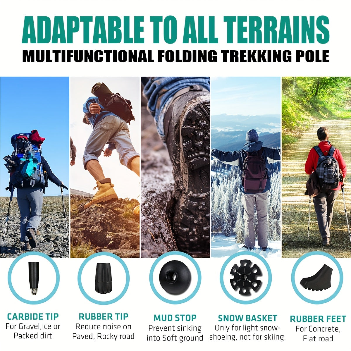 Trekking Poles 2 Pack Lightweight Aluminum Alloy Foldable Hiking Sticks – Quick-Lock Adjustable, Ergonomic Non-Slip Grip & Carry Bag for Men Women Camping Travel