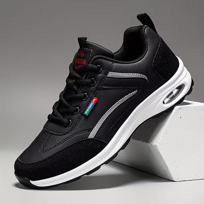 Men's Fashion Sneakers Lace-Up – Non-Slip Soft Sole Casual Running Shoes, PU Upper, Comfortable Lining, Lightweight for Outdoor Sports, Walking & Everyday Wear – Available in Blue, Black & White
