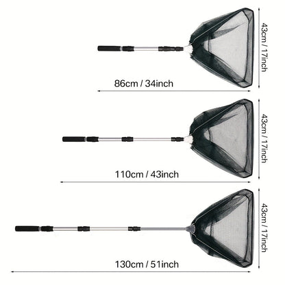 Foldable Fishing Landing Net with Telescoping Aluminum Alloy Pole – 3 Sizes 86CM 110CM 130CM, Collapsible Metal Net for Fish Crab Crayfish Shrimp, Portable Fishing Gear