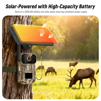 4G LTE Solar Trail Camera 1920P HD – Cellular Wildlife Camera with PIR Motion Sensor, Infrared Night Vision, Two-Way Voice, Remote Access, No WiFi Required, IP65 Waterproof, Solar Powered