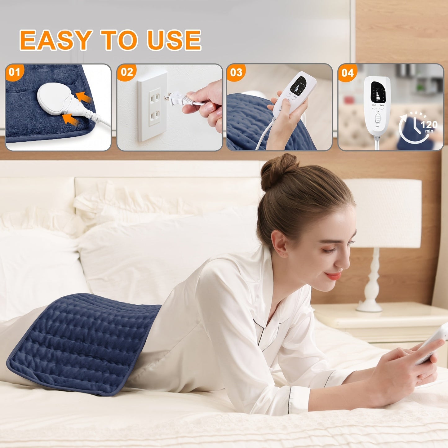 Extra Large Heating Pad 24"x12" for Back Neck Shoulders – 6 Heat Settings Auto Shut-Off Wet Dry Washable Flannel Electric Heating Pad Gift