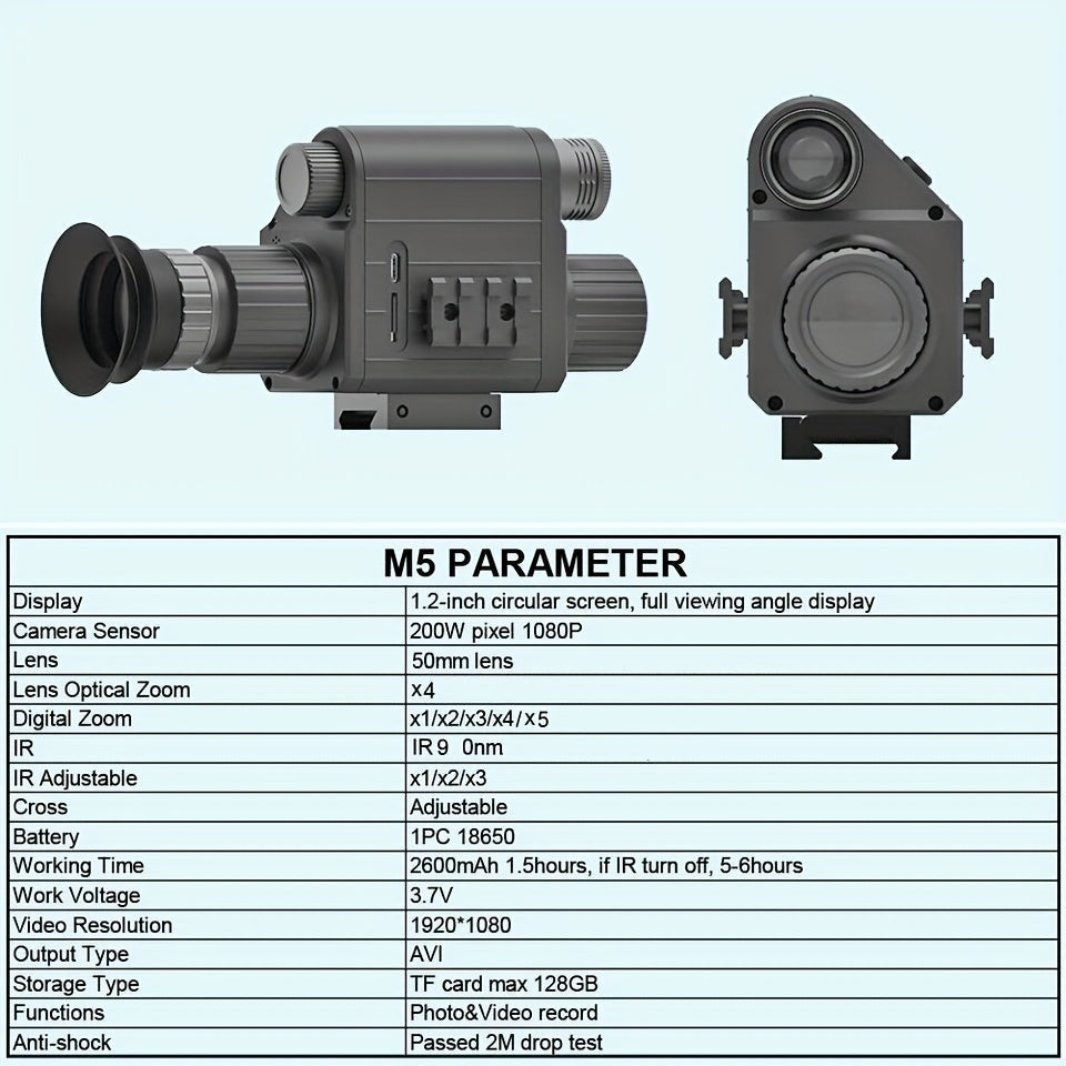 Digital Night Vision Monocular 5x Zoom 300M Range – 940nm Infrared 50mm Lens HD1080P Photo Video Aluminum Alloy Scope with 2 Rechargeable Batteries for Hunting, Fishing, Camping & Wildlife Observation