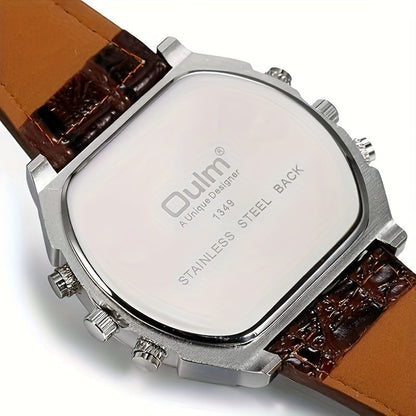 Men's Dual Time Zone Big Dial Quartz Watch – Faux Leather Strap, Luminous Hands, Stainless Steel Case, Casual Sports Wristwatch for Men, Perfect Gift