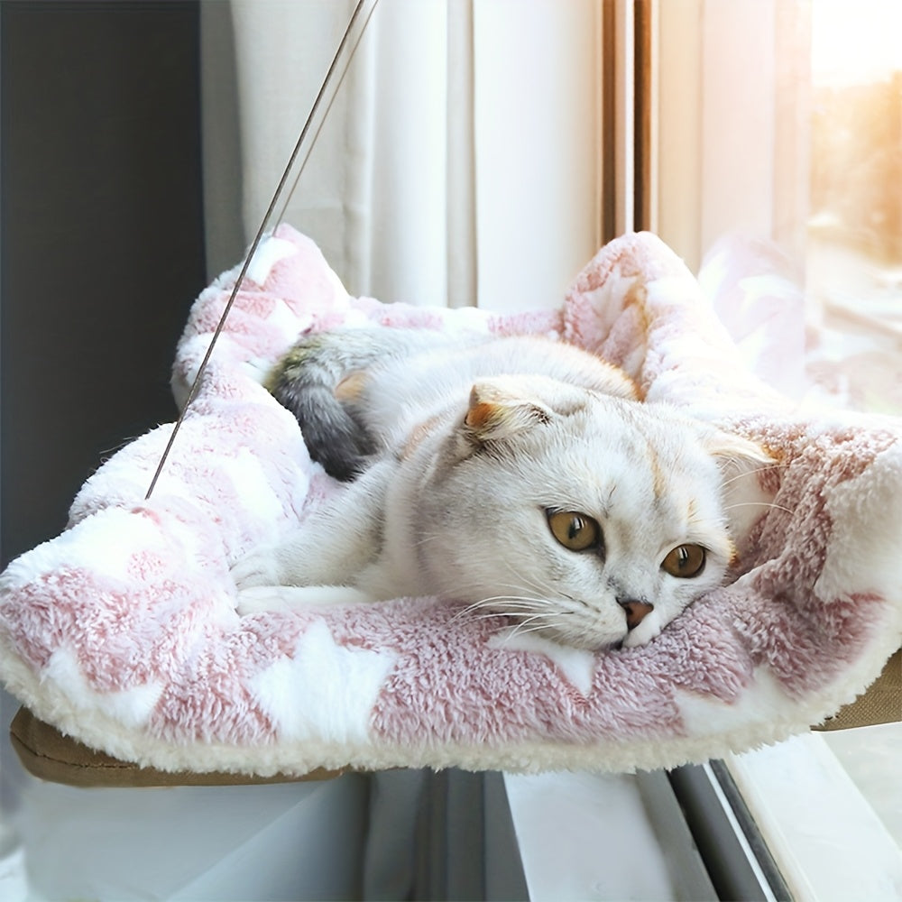 Cat Window Hammock Bed with Suction Cups – Ultra-Soft Plush Perch for Indoor Cats, Cloud-Like Napping Spot, Securely Mounted, Space-Saving Window Cat Seat