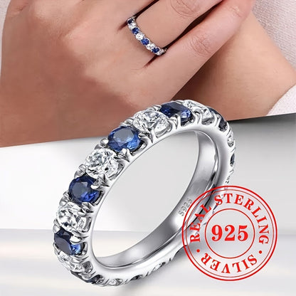 925 Sterling Silver Blue & White Synthetic Zirconia Ring for Women – Elegant Vacation Party Jewelry, Valentine's Day Anniversary Birthday Gift to Express Infinite Love