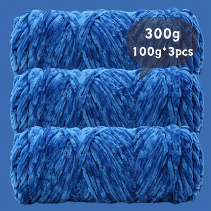 Velvet Chenille Yarn 3-Pack 300g (100g x3) Soft Bulky Knitting Crochet Yarn 47 Colors Beginner Friendly Luxury Handcraft for Sweaters Scarves Hats Dolls Bags Amigurumi DIY Projects