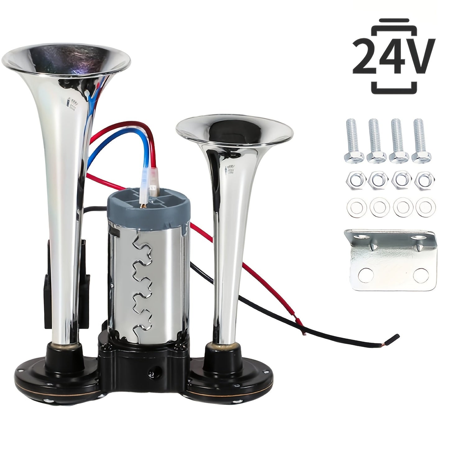 130dB Super Loud Double Tube Air Horn 12V/24V – Aluminum Alloy with Compressor, Quick Install for Trucks, SUVs, Motorcycles, Boats & Off-Road Vehicles