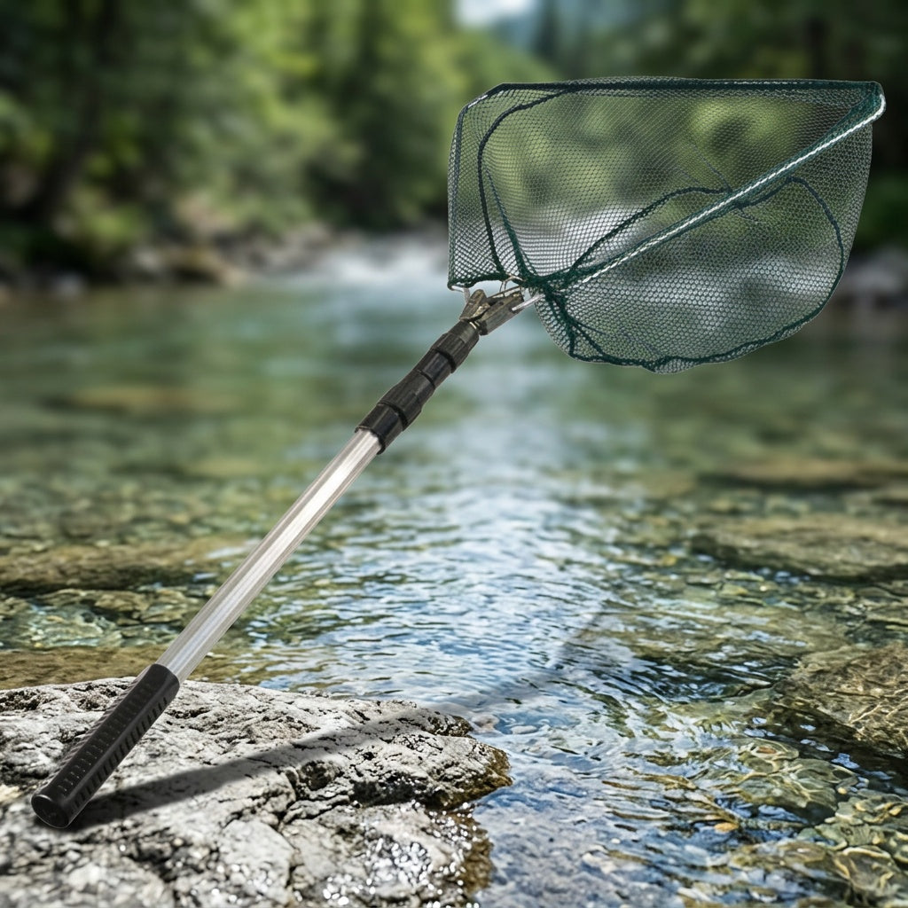 Foldable Telescoping Fishing Landing Net with Aluminum Alloy Frame – Extendable Handle 21.7–75 Inch for Bass, Trout & Fly Fishing, Professional Portable Collapsible Fish Net