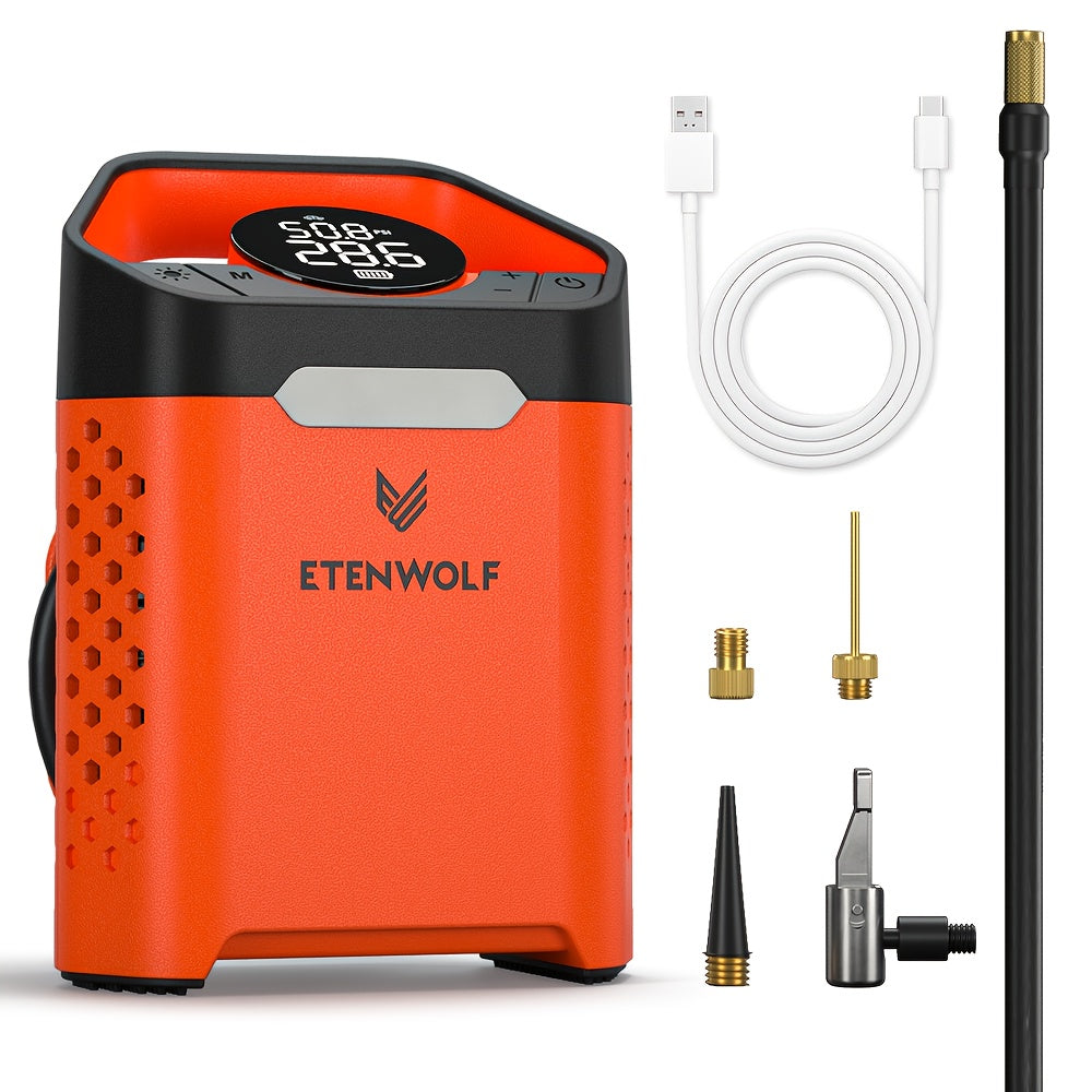 Portable Tire Inflator Air Compressor – 1-Min Fast Inflation, 100% Duty Cycle, USB Rechargeable, Digital Display, Heavy Duty for Car Tires, Bikes & Balls