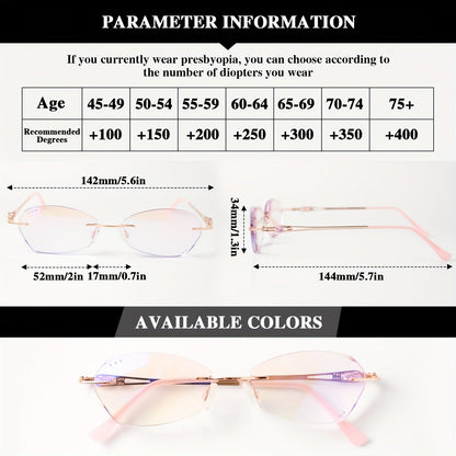 Women's Pink Rhinestone Reading Glasses with Photochromic Lenses – Elegant Mirror Legs, Gold Alloy Hinge, Strengths +100 to +400, Stylish Ladies Readers Gift for Christmas & Birthday