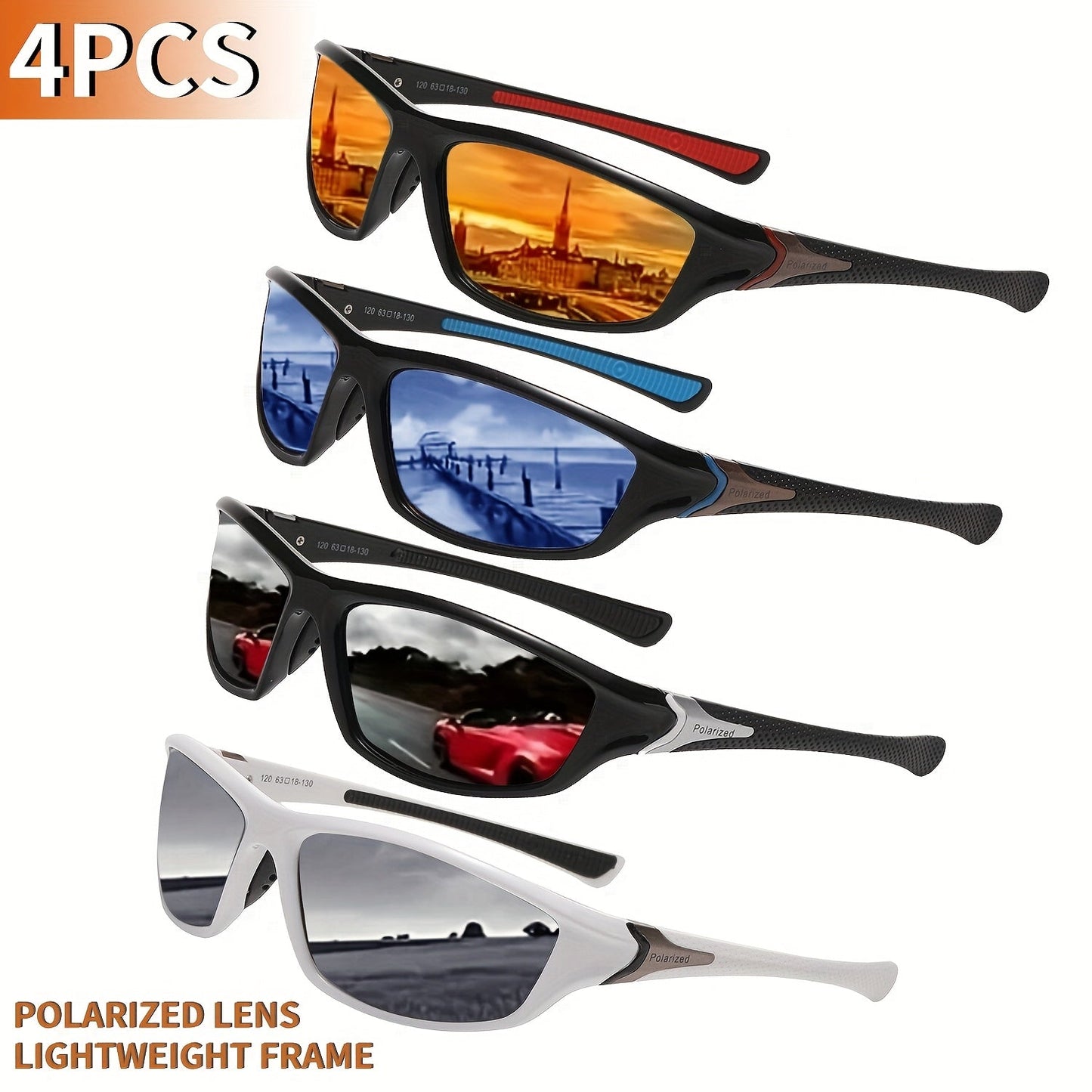 4 Pairs Sports Sunglasses UV400 for Men & Women – Ultralight PC Frame Full Lens Protection for Cycling, Running, Rock Climbing, Fishing & Outdoor Travel, Bulk Value Pack