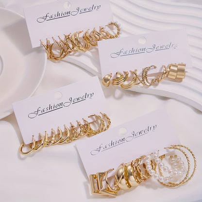 48pcs Geometric Hoop Earrings Set for Women – Boho Metal Wide Hoop Faux Earrings Bulk Pack, Simple Stylish Jewelry for Vacation, Dating, Daily Wear & Gift Matching