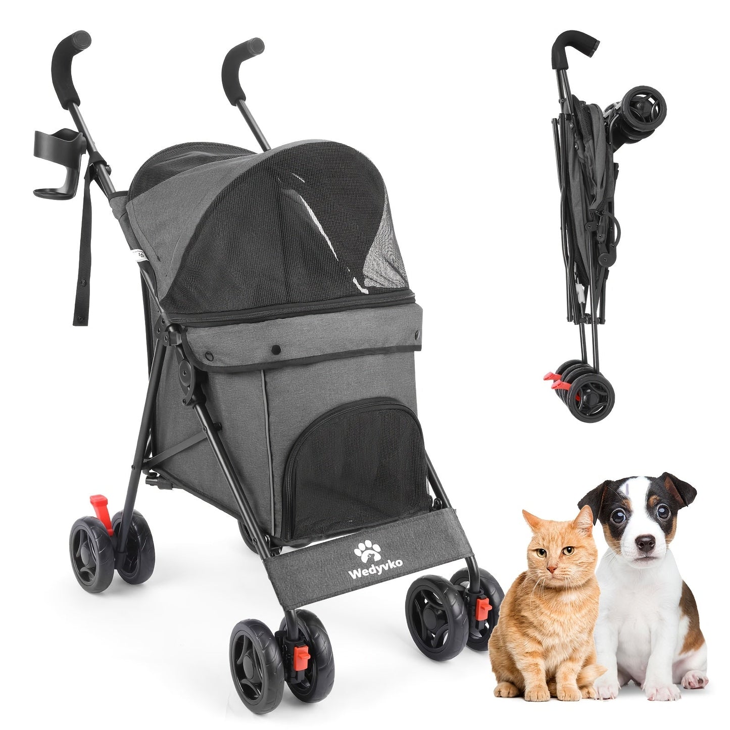 Portable Pet Stroller for Small Dogs & Cats – Foldable Travel Dog Stroller up to 33 lbs, Breathable Canopy, Smooth Wheels & Storage Basket, Ideal for Walks, Trips & Outdoor Adventures