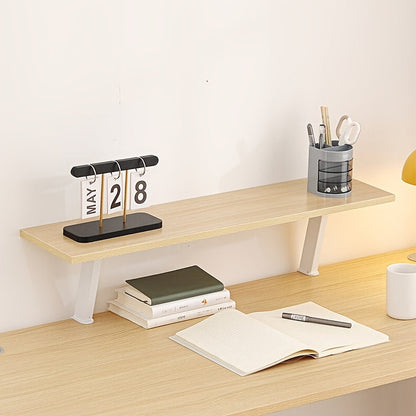 White Wooden Floating Desk Shelf – No-Drill Multi-Level Countertop Organizer for Home Office, Holds Books, Pens & Supplies, Rectangular Wall-Mounted Display Shelf, Great Thanksgiving & Christmas Gift