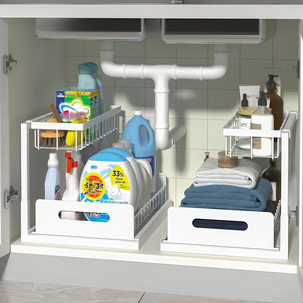 Under Sink Organizer with Sliding Pull-Out Shelf – Two-Level Metal Cabinet Storage Rack for Kitchen, Bathroom, Pantry & Closet, Space-Saving Under Sink Cabinet Organizer, Available in 1-Pack & 2-Pack