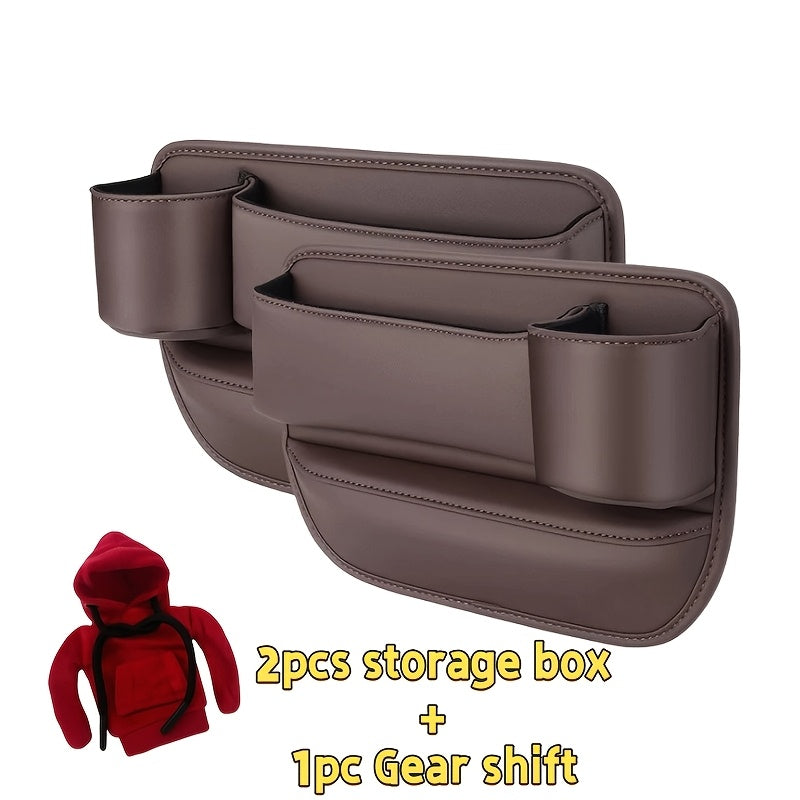 Car Seat Gap Filler Organizer with Gear Shift Cover – PU Leather, Multifunctional Storage Box for Phone, Keys, Cards, Cups & Wallet, Easy Install, Fits All Cars