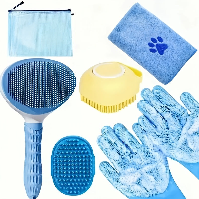Dog Grooming Kit 6 Piece – Brush, Silicone Washing Gloves, Microfiber Towel & Shedding Tool, No Power Required, Essential Pet Care Set for Shiny Coat, Gift for Dog Owners