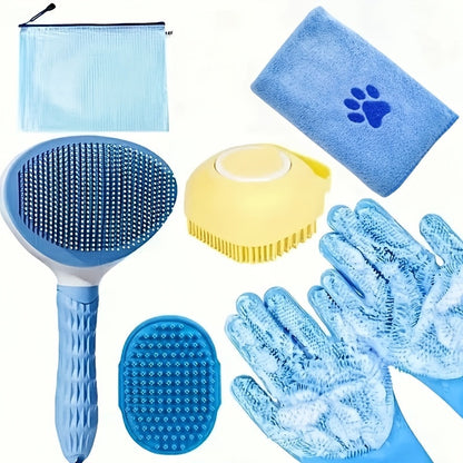 Dog Grooming Kit 6 Piece – Brush, Silicone Washing Gloves, Microfiber Towel & Shedding Tool, No Power Required, Essential Pet Care Set for Shiny Coat, Gift for Dog Owners