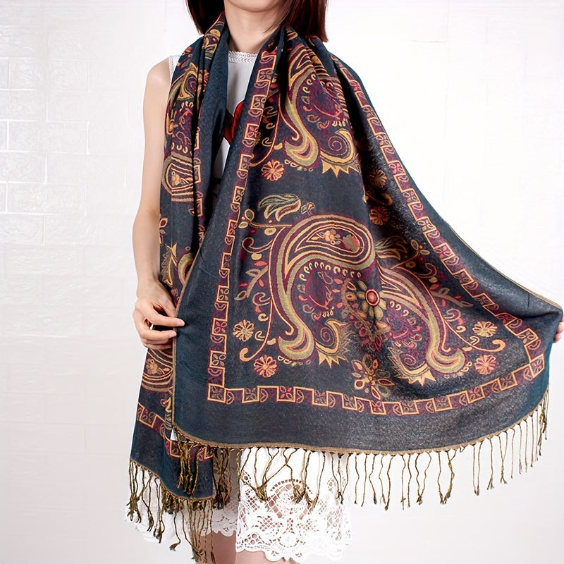 Cashmere Paisley Jacquard Fringe Scarf Shawl Women Boho Ethnic Neck Wrap Soft Warm Travel Festival Daily Fashion 8 Colors