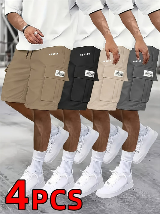 Men's Loose Fit Workwear Shorts 4-Pack – Casual Athletic Gym Basketball Outdoor Training Shorts with Large 5-Pocket Design, Multi-Color Set, Sizes S-XXXL