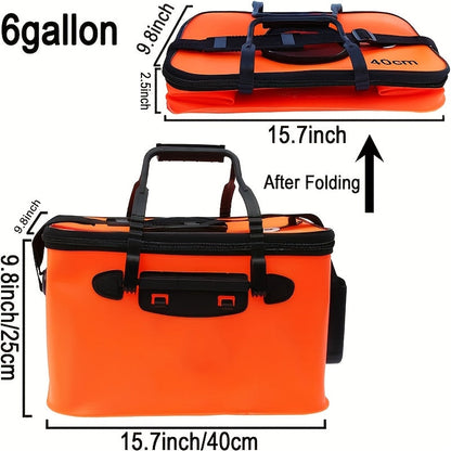 25L Foldable Fishing Bucket Collapsible EVA Live Fish Bait Container – Portable Multifunctional Outdoor Fish Keeper Bag for Carp & Freshwater Fishing, Gift for Men (Blue/Orange)