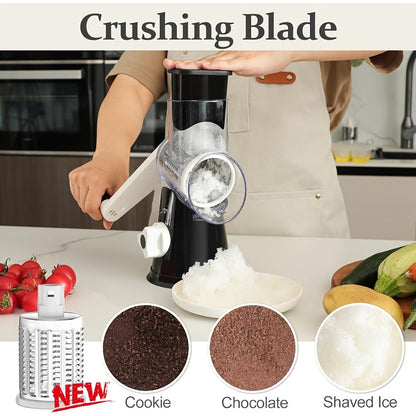 Rotary Cheese Grater Hand Crank Shredder with 3 Interchangeable Blades - Non-Slip Suction Base, Free Cleaning Brush, for Fresh Cheese, Vegetables & Nuts, Kitchen Tool Gift