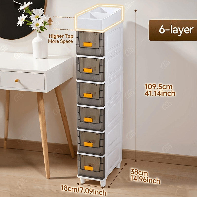 Slim Rolling Storage Cabinet with Drawers and Wheels Waterproof PP Organizer 3 4 5 6 Tier for Bathroom Kitchen Bedroom Small Spaces – Narrow Drawer Unit