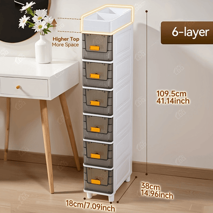 Slim Rolling Storage Cabinet with Drawers and Wheels Waterproof PP Organizer 3 4 5 6 Tier for Bathroom Kitchen Bedroom Small Spaces – Narrow Drawer Unit