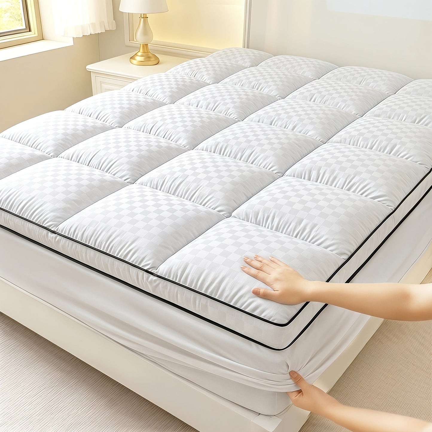 Quilted Pillow Top Mattress Topper 1000GSM Cooling - Fitted Mattress Cover Deep Pocket 8-21", Soft Mattress Protector for Twin Full Queen King Cal King