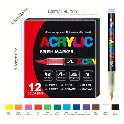 Acrylic Paint Markers Brush Tip Waterproof Quick-Drying Paint Pens for Rock Painting Wood Canvas Glass Ceramic Metal 12 to 168 Colors Art Craft Supplies Gift