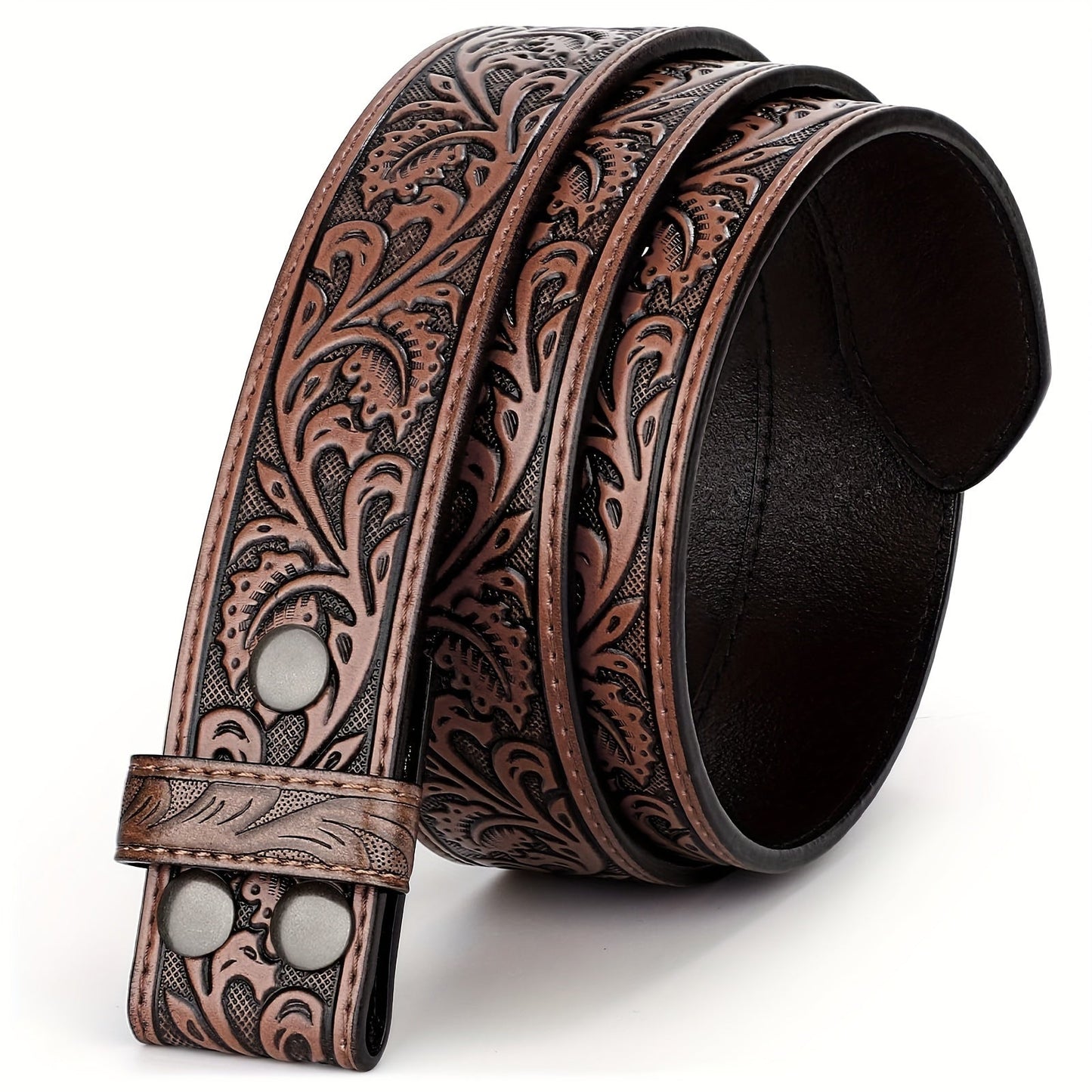 Vintage Engraved Western Belt with Bullhead Buckle - Adjustable Distressed Leather Cowboy Waistband for Men and Women, Country Music Festival Rodeo Accessories, Black Brown Coffee