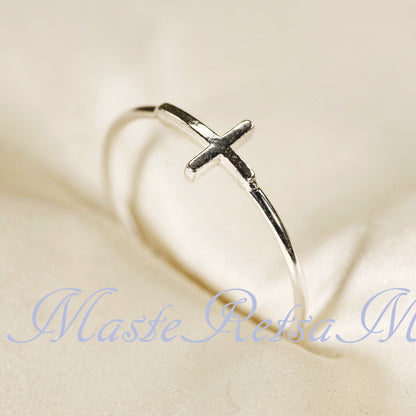 Handmade 925 Sterling Silver Cross Ring Christian Faith Jewelry US Standard Sizes Artisan Crafted Thin Band Daily Wear Religious Gift