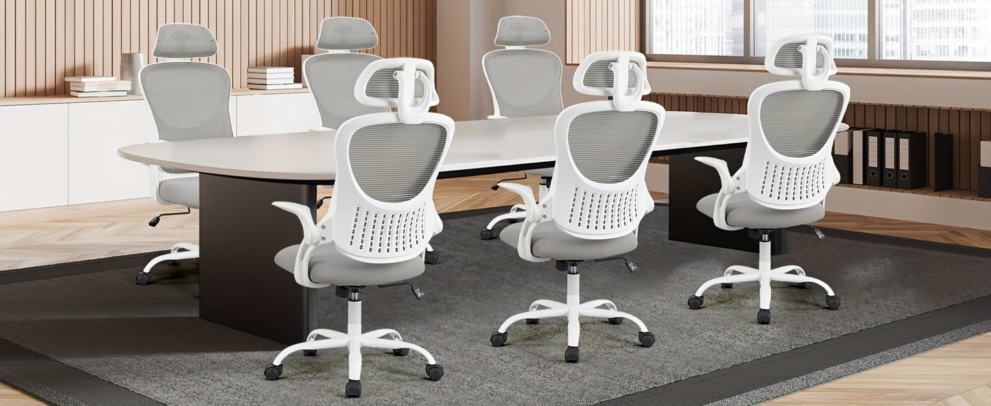 Ergonomic High Back Mesh Office Chair with Adjustable Headrest, Lumbar Support & Flip-Up Armrests – Stainless Steel Frame, Padded Seat, 5-Wheel Rolling Base – Home Office, Lab & Desk Chair (Black/Gray)