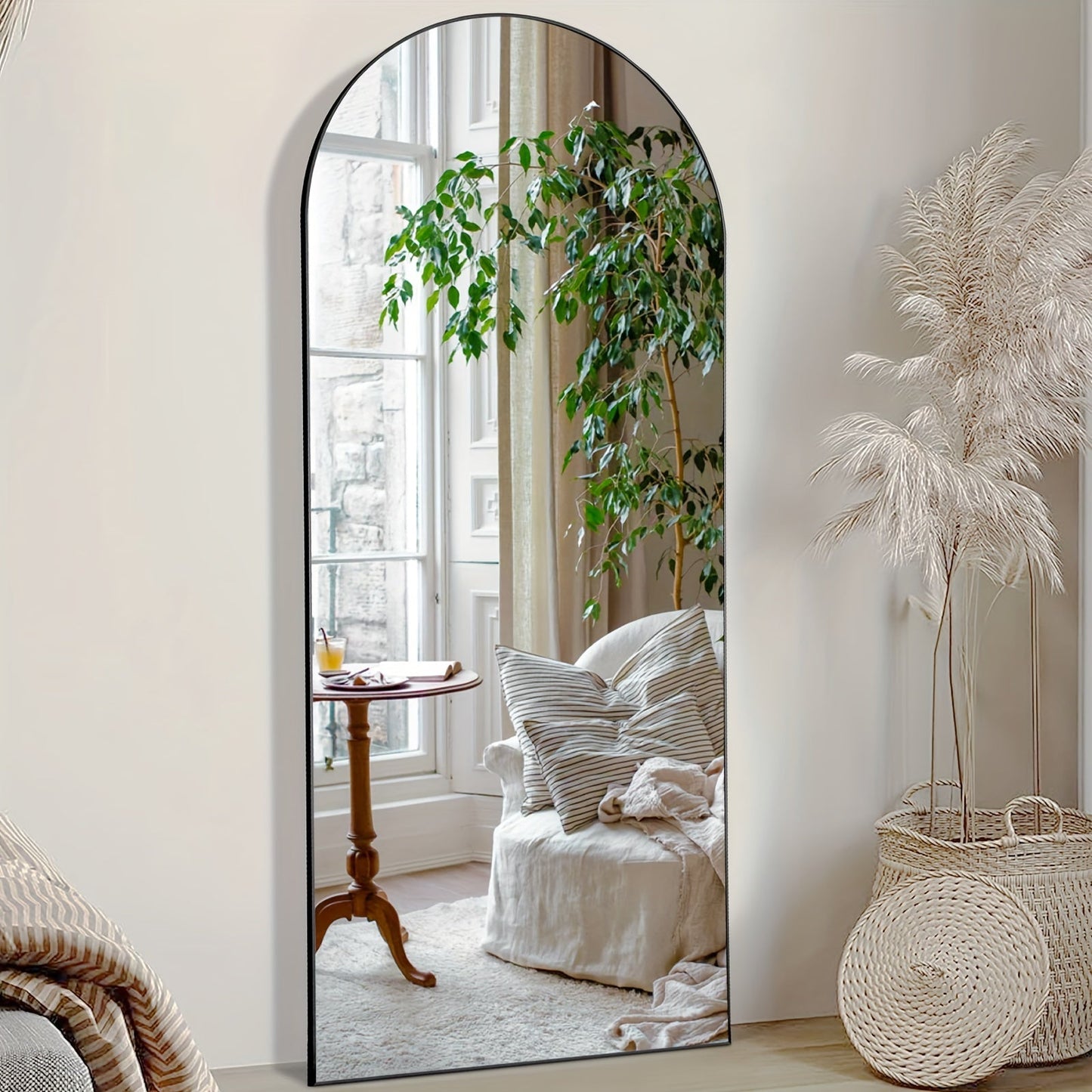 Arched Full Length Mirror with Stand 64x21 / 59x16 Inch, Aluminum Alloy Frame Shatter-Proof Nano Glass Floor Mirror, Standing Full Body Mirror for Bedroom Living Room Cloakroom Wall Decor