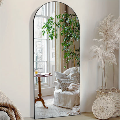 Arched Full Length Mirror with Stand 64x21 / 59x16 Inch, Aluminum Alloy Frame Shatter-Proof Nano Glass Floor Mirror, Standing Full Body Mirror for Bedroom Living Room Cloakroom Wall Decor