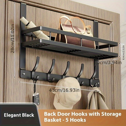 Over-the-Door Storage Rack Heavy Duty Metal Hooks | No Tools Required 4 to 8 Hooks | Bedroom Bathroom Kitchen Closet Door Organizer Hanger | Black Gray | 14 to 24 Inch
