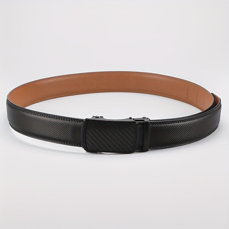 Men's Genuine Leather Ratchet Belt with American Flag Automatic Buckle – Adjustable Alloy Clasp in Black & Brown for Formal and Casual Wear