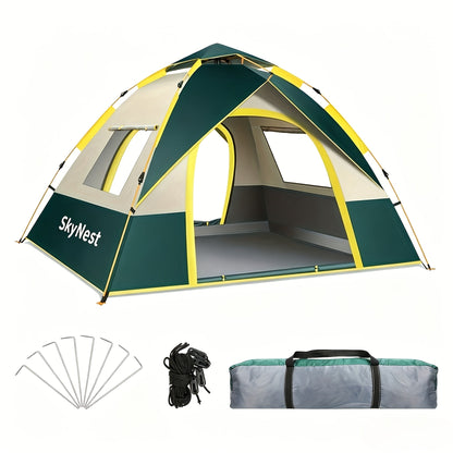 SKYNEST Automatic Instant Setup Camping Tent 1-3 and 3-4 Person All-Season Windproof Lightweight Tent Dual Doors Mesh Windows for Camping Hiking Hunting Travel Outdoor Shelter Green Beige