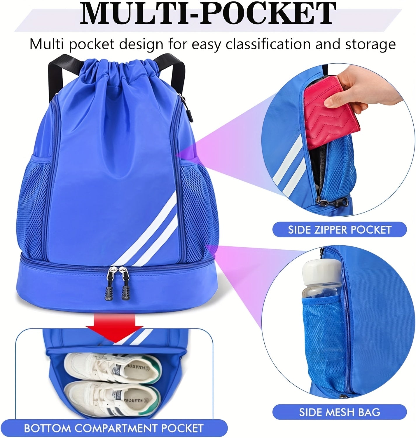 Lightweight Sports Drawstring Backpack for Men & Women | Gym Bag for Basketball Yoga Fitness | Spacious Polyester Shoulder Bag with Drawstring Closure & Inner Pouch | 6 Colors
