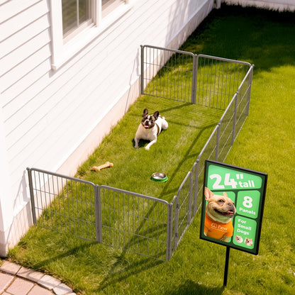FXW Dog Playpen Heavy Duty Metal Pet Fence with Gate – 8/16/24/32/48 Panels, 24/32/40 Inch Height, Indoor & Outdoor Exercise Pen for Large Medium Small Dogs, Portable Yard Garden RV Camping Enclosure