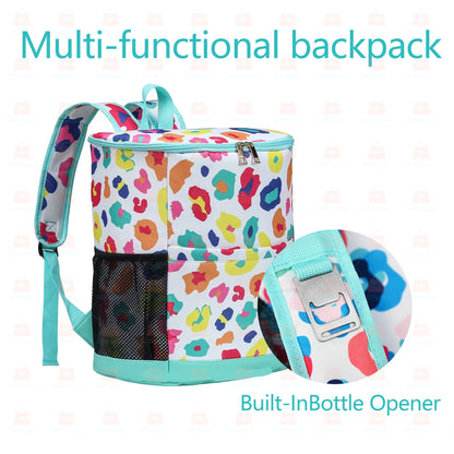 Insulated Cooler Backpack 30 Can Leopard Print with Mesh Pockets & Adjustable Straps - Leakproof Nylon Cooler Bag for Beach Camping Picnic Hiking Travel Daily Use