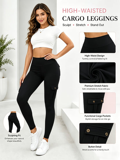 Women's High Waist Yoga Leggings 5 Pack with Pockets Tummy Control Slim Fit 4-Way Stretch Soft Breathable Workout Leggings for Gym Running Training Daily Wear Multipack Value Set