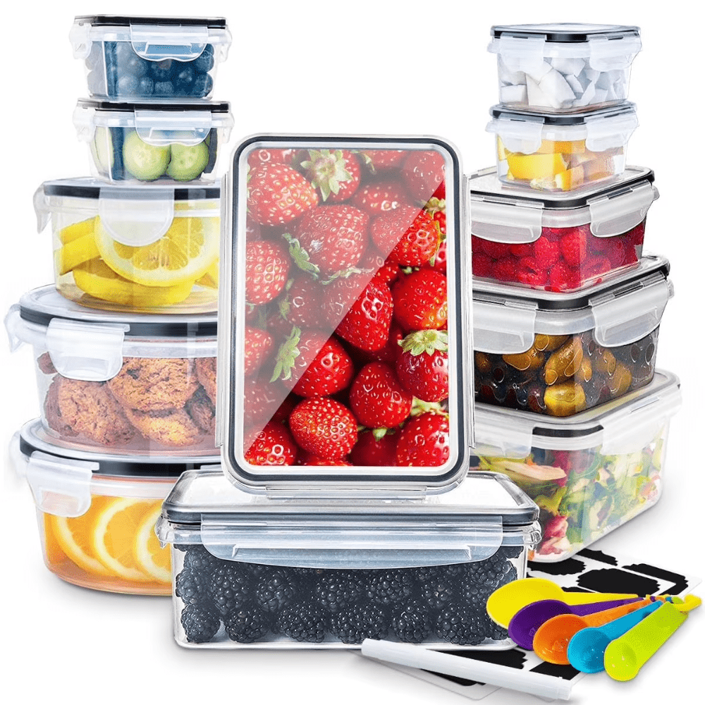 Stackable Food Storage Containers with Lids Set 12/24/48/50 Pieces - Leakproof Meal Prep Containers, Microwave Freezer Dishwasher Safe, Clear Plastic Containers for Leftovers, Fruits, Vegetables & Pantry
