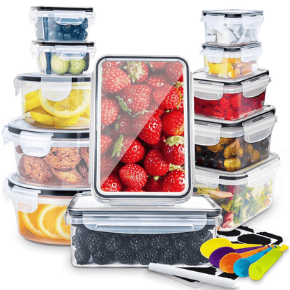 Stackable Food Storage Containers with Lids Set 12/24/48/50 Pieces - Leakproof Meal Prep Containers, Microwave Freezer Dishwasher Safe, Clear Plastic Containers for Leftovers, Fruits, Vegetables & Pantry